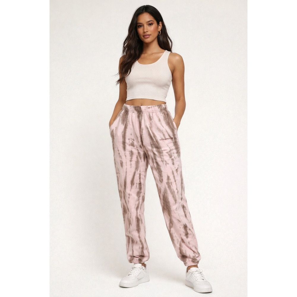 Good American Boyfriend Blush and Brown Tie-Dye Drawstring Jogger Sweatpants